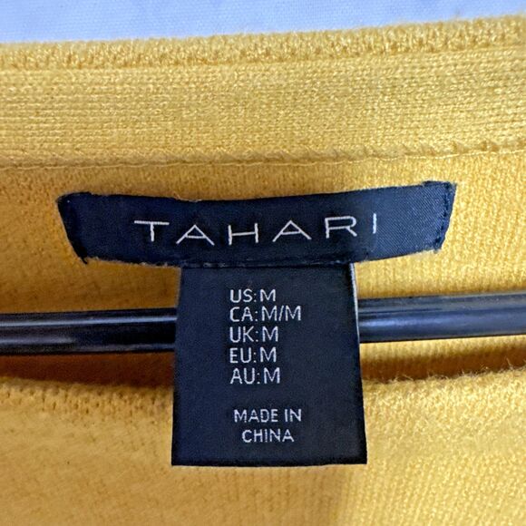 tahari sweaters size medium yellow and white stripped boat neck very soft - Picture 2 of 3